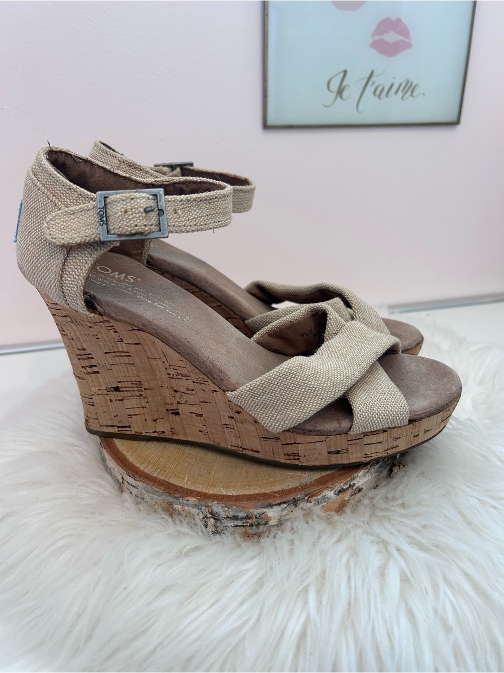 TOMS Sienna Cork Wedge Sandals worn 1x